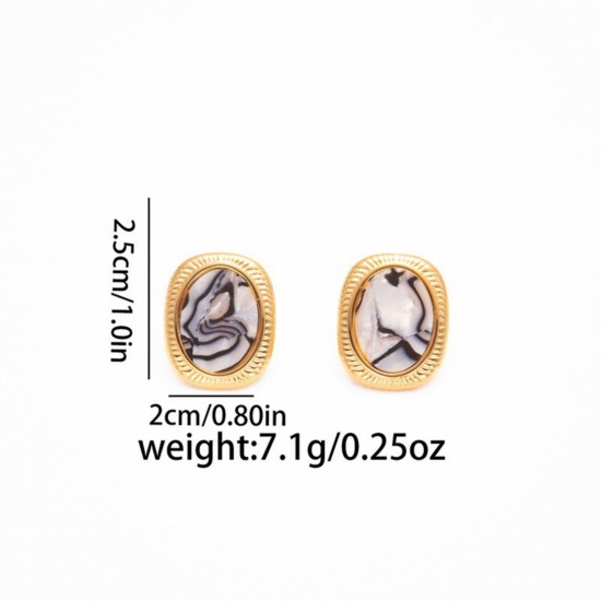 Picture of Wholesale Retro Dainty Ear Post Stud Earrings, Oval Imitation Shell 18K Gold Plated 304 Stainless Steel, Women's Eco-friendly PVD Gift Jewelry Supply, 25mm x 20mm
