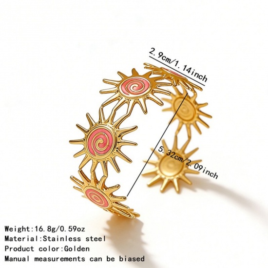 Picture of Wholesale Sun Enamel 304 Stainless Steel Open Cuff Bangles Bracelets, 18K Gold Plated Eco-friendly PVD, Women's Galaxy Retro Gift Jewelry Supply, 5.3cm Dia.