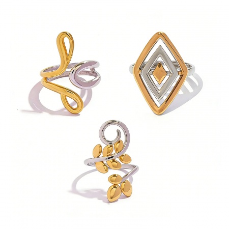 Picture of Wholesale Women's Gift Two Tone Open Rings, 18K Gold Plated 304 Stainless Steel, Eco-friendly PVD Exquisite Stylish Jewelry Supply