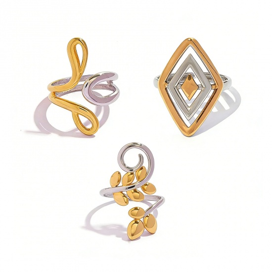 Picture of Wholesale Women's Gift Two Tone Open Rings, 18K Gold Plated 304 Stainless Steel, Eco-friendly PVD Exquisite Stylish Jewelry Supply