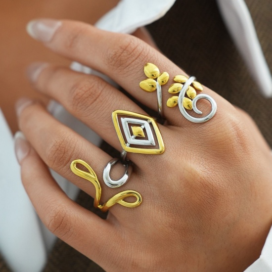 Picture of Wholesale Women's Gift Two Tone Open Rings, 18K Gold Plated 304 Stainless Steel, Eco-friendly PVD Exquisite Stylish Jewelry Supply
