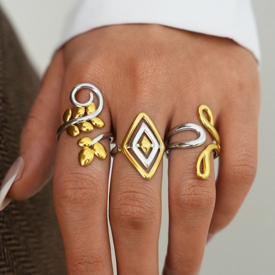 Picture of Wholesale Women's Gift Two Tone Open Rings, 18K Gold Plated 304 Stainless Steel, Eco-friendly PVD Exquisite Stylish Jewelry Supply