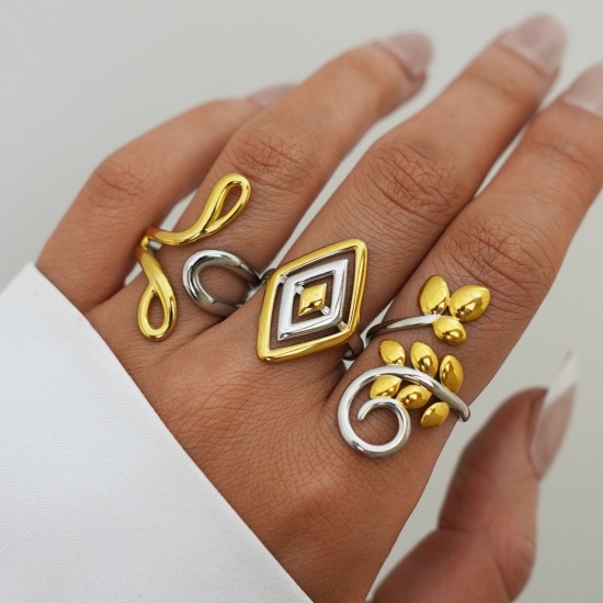 Picture of Wholesale Women's Gift Two Tone Open Rings, 18K Gold Plated 304 Stainless Steel, Eco-friendly PVD Exquisite Stylish Jewelry Supply