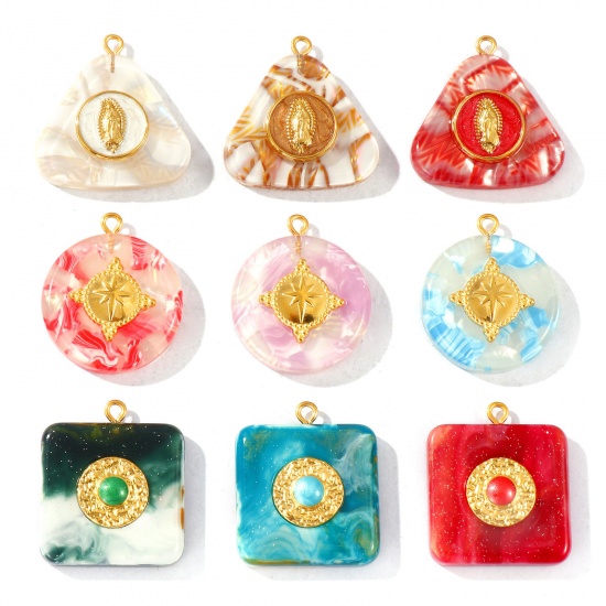 Picture of Eco-friendly PVD Waterproof Anti-Tarnish Hypoallergenic 304 Stainless Steel & Resin Charms Wholesale 18K Real Gold Plated