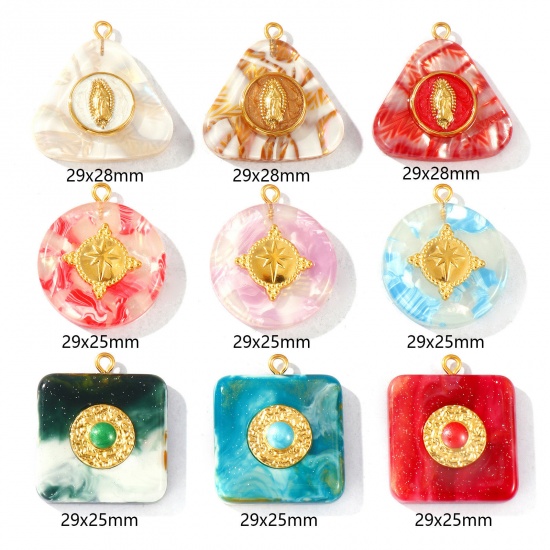 Picture of Eco-friendly PVD Waterproof Anti-Tarnish Hypoallergenic 304 Stainless Steel & Resin Charms Wholesale 18K Real Gold Plated