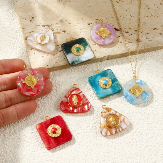 Picture of Eco-friendly PVD Waterproof Anti-Tarnish Hypoallergenic 304 Stainless Steel & Resin Charms Wholesale 18K Real Gold Plated