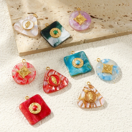 Picture of Eco-friendly PVD Waterproof Anti-Tarnish Hypoallergenic 304 Stainless Steel & Resin Charms Wholesale 18K Real Gold Plated