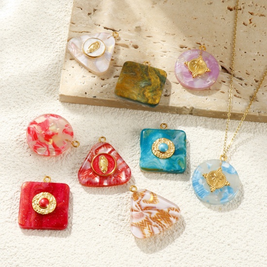 Picture of Eco-friendly PVD Waterproof Anti-Tarnish Hypoallergenic 304 Stainless Steel & Resin Charms Wholesale 18K Real Gold Plated