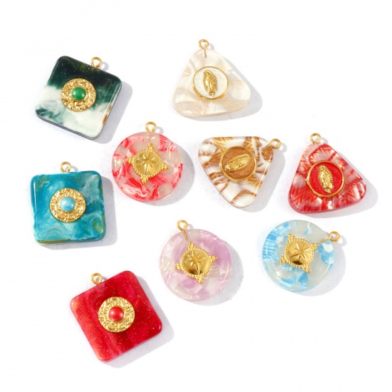 Picture of Eco-friendly PVD Waterproof Anti-Tarnish Hypoallergenic 304 Stainless Steel & Resin Charms Wholesale 18K Real Gold Plated