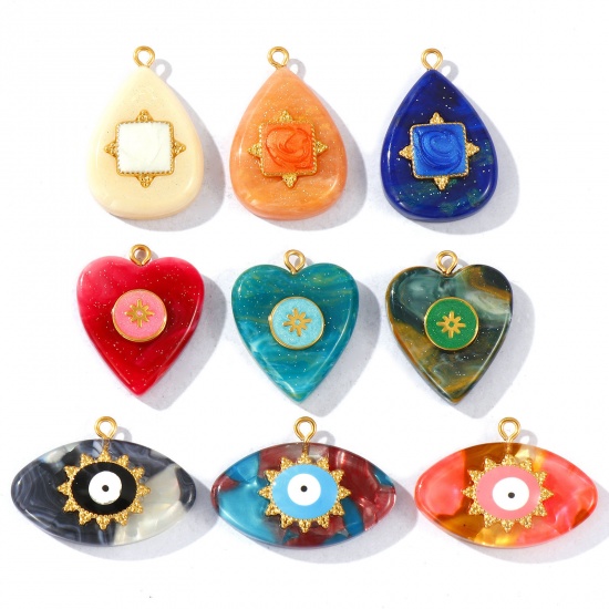 Picture of Eco-friendly PVD Waterproof Anti-Tarnish Hypoallergenic 304 Stainless Steel & Resin Charms Wholesale 18K Real Gold Plated