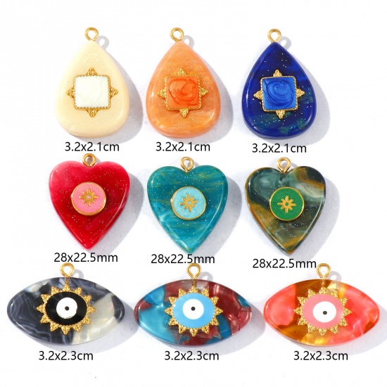 Picture of Eco-friendly PVD Waterproof Anti-Tarnish Hypoallergenic 304 Stainless Steel & Resin Charms Wholesale 18K Real Gold Plated