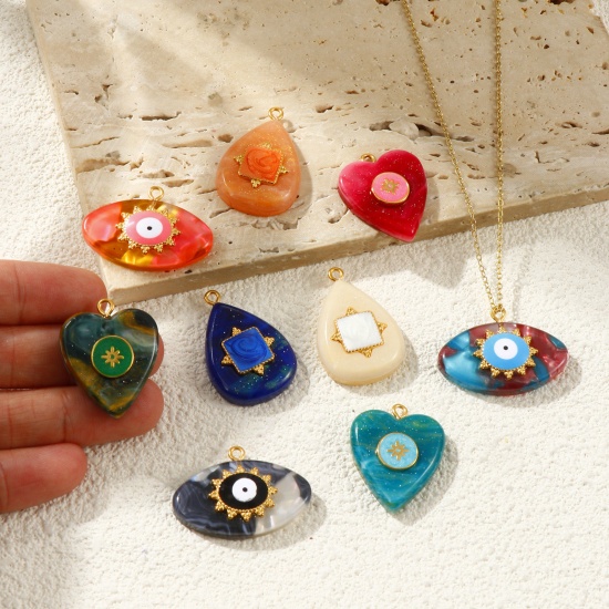 Picture of Eco-friendly PVD Waterproof Anti-Tarnish Hypoallergenic 304 Stainless Steel & Resin Charms Wholesale 18K Real Gold Plated