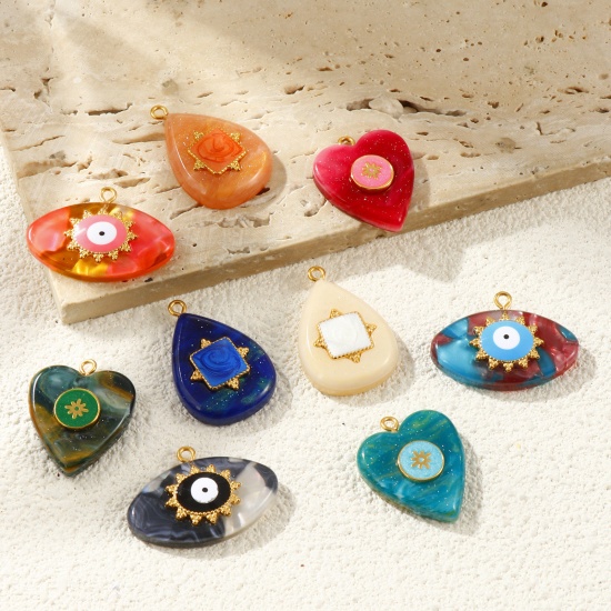 Picture of Eco-friendly PVD Waterproof Anti-Tarnish Hypoallergenic 304 Stainless Steel & Resin Charms Wholesale 18K Real Gold Plated