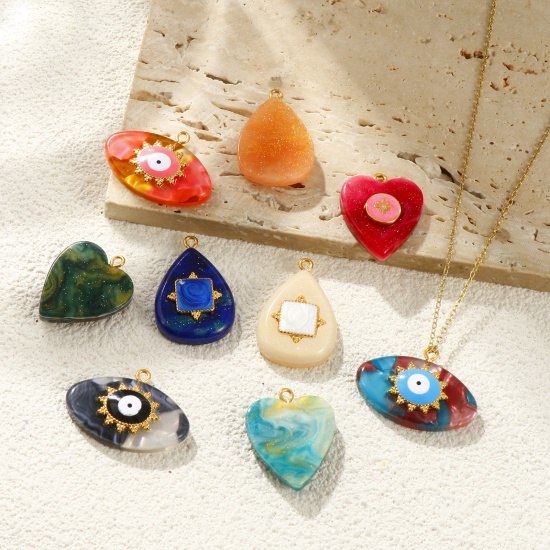 Picture of Eco-friendly PVD Waterproof Anti-Tarnish Hypoallergenic 304 Stainless Steel & Resin Charms Wholesale 18K Real Gold Plated