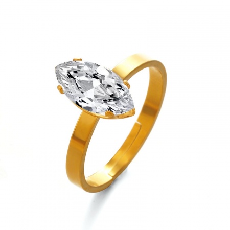 Picture of Wholesale Women's Gift Clear Cubic Zirconia Open Adjustable Rings, 18K Gold Plated 304 Stainless Steel, Eco-friendly PVD Simple Stylish Jewelry Supply, 17mm(US Size 6.5)