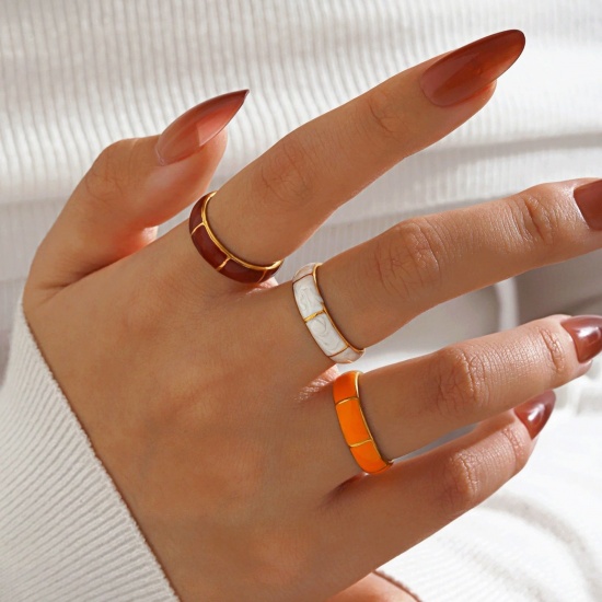Picture of Wholesale Women's Gift Enamel Open Adjustable Rings, 18K Gold Plated 304 Stainless Steel, Eco-friendly PVD Exquisite Stylish Jewelry Supply, 17mm(US Size 6.5)