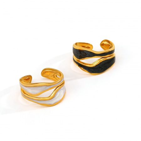 Picture of Wholesale Women's Gift Enamel Open Adjustable Rings, 18K Gold Plated 304 Stainless Steel, Eco-friendly PVD Retro Stylish Jewelry Supply, 17mm(US Size 6.5)