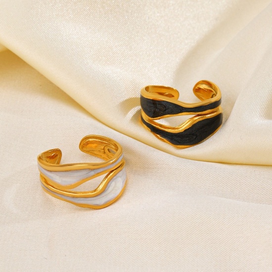 Picture of Wholesale Women's Gift Enamel Open Adjustable Rings, 18K Gold Plated 304 Stainless Steel, Eco-friendly PVD Retro Stylish Jewelry Supply, 17mm(US Size 6.5)