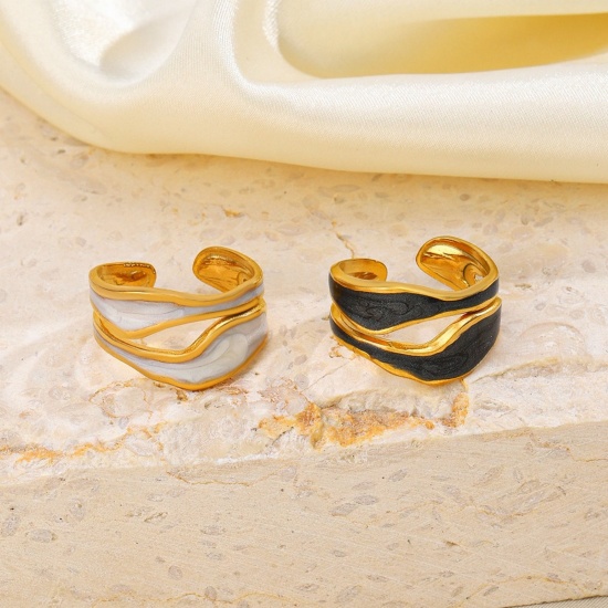 Picture of Wholesale Women's Gift Enamel Open Adjustable Rings, 18K Gold Plated 304 Stainless Steel, Eco-friendly PVD Retro Stylish Jewelry Supply, 17mm(US Size 6.5)