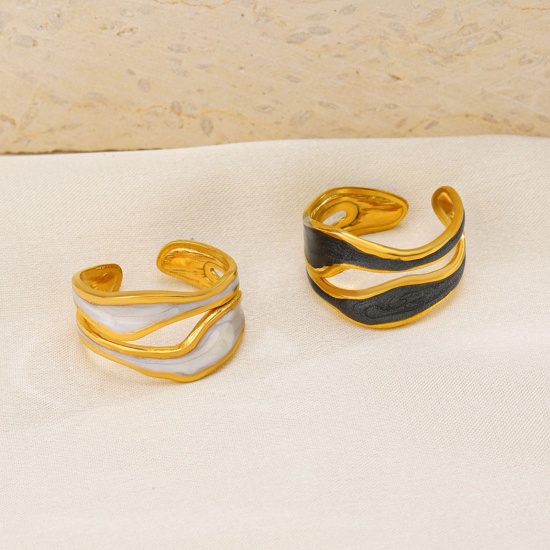 Picture of Wholesale Women's Gift Enamel Open Adjustable Rings, 18K Gold Plated 304 Stainless Steel, Eco-friendly PVD Retro Stylish Jewelry Supply, 17mm(US Size 6.5)