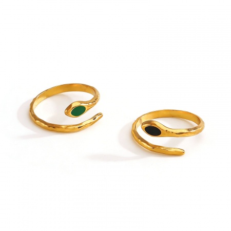 Picture of Wholesale Women's Gift Snake Animal Enamel Open Adjustable Wrap Rings, 18K Gold Plated 304 Stainless Steel, Eco-friendly PVD Exquisite Stylish Jewelry Supply, 17mm(US Size 6.5)