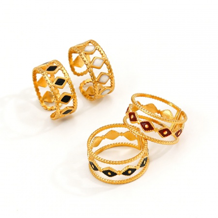 Picture of Wholesale Women's Gift Enamel Open Adjustable Rings, 18K Gold Plated 304 Stainless Steel, Eco-friendly PVD Simple Stylish Jewelry Supply, 17mm(US Size 6.5)