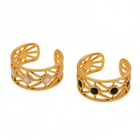 Picture of Wholesale Women's Gift Enamel Open Adjustable Rings, 18K Gold Plated 304 Stainless Steel, Eco-friendly PVD Simple Stylish Jewelry Supply, 17mm(US Size 6.5)