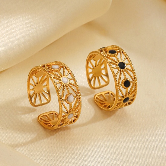 Picture of Wholesale Women's Gift Enamel Open Adjustable Rings, 18K Gold Plated 304 Stainless Steel, Eco-friendly PVD Simple Stylish Jewelry Supply, 17mm(US Size 6.5)
