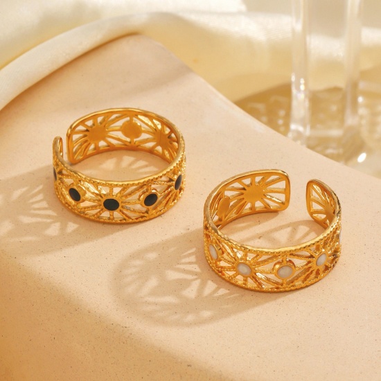 Picture of Wholesale Women's Gift Enamel Open Adjustable Rings, 18K Gold Plated 304 Stainless Steel, Eco-friendly PVD Simple Stylish Jewelry Supply, 17mm(US Size 6.5)