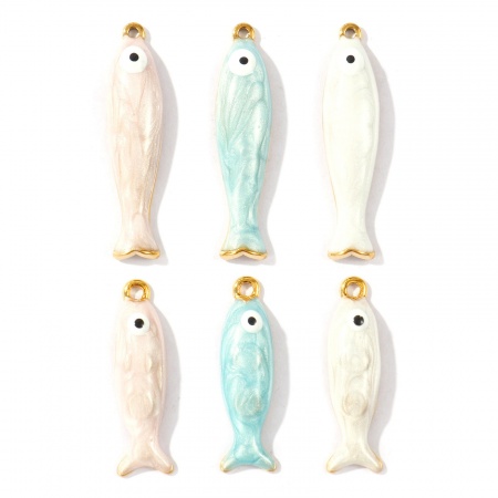 Picture of Eco-friendly PVD Waterproof Anti-Tarnish Hypoallergenic 304 Stainless Steel Ocean Jewelry Charms Wholesale 18K Real Gold Plated Enamel Fish Animal Pearlized
