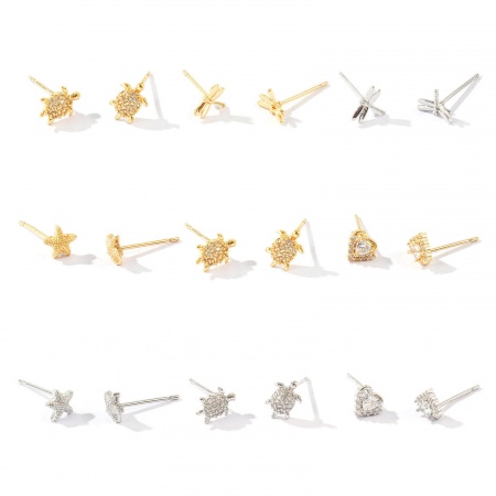Picture of Wholesale Exquisite Stylish Ear Post Stud Earrings, Real Gold Plated Brass, Women's Eco-friendly Gift Jewelry Supply