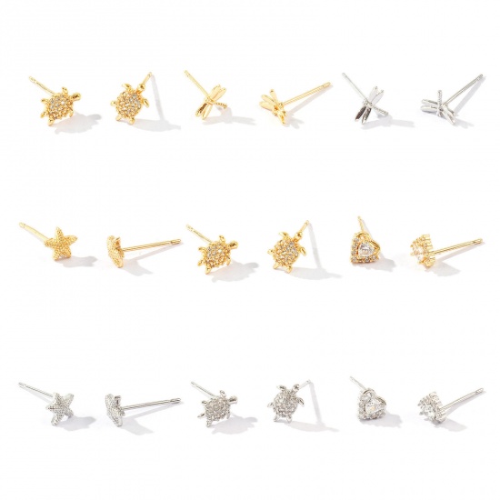 Picture of Wholesale Exquisite Stylish Ear Post Stud Earrings, Real Gold Plated Brass, Women's Eco-friendly Gift Jewelry Supply