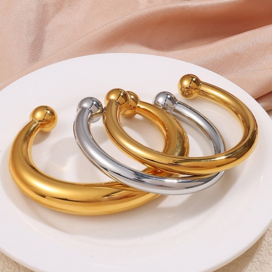 Picture of Wholesale 304 Stainless Steel Open Cuff Bangles Bracelets, Multicolor Eco-friendly, Women's Retro Simple & Casual Gift Jewelry Supply
