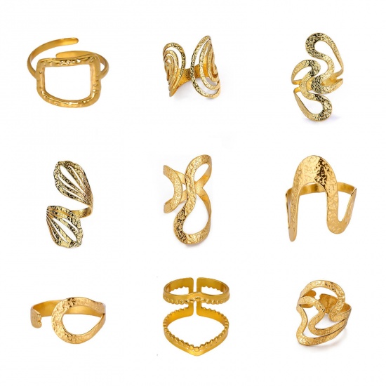Picture of Wholesale Women's Gift Drawbench Open Adjustable Rings, 18K Gold Plated 304 Stainless Steel, Eco-friendly PVD Exquisite Stylish Jewelry Supply