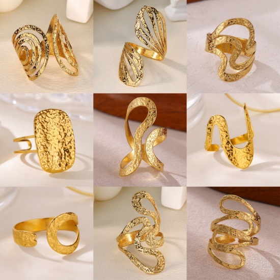 Picture of Wholesale Women's Gift Drawbench Open Adjustable Rings, 18K Gold Plated 304 Stainless Steel, Eco-friendly PVD Exquisite Stylish Jewelry Supply