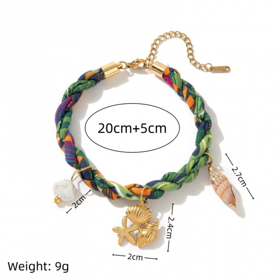 Picture of Wholesale Marine Animal Multicolor 304 Stainless Steel & Polyester Braided Cord Station Bracelet, 18K Gold Plated Eco-friendly PVD, Women's Ocean Jewelry Stylish Gift Jewelry Supply, 20cm(7.9") + 5cm(2") long