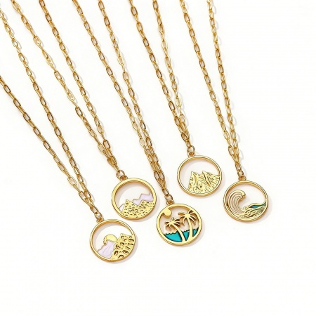 Picture of Wholesale Pendant Charm Necklace, 18K Gold Plated 304 Stainless Steel Women's Eco-friendly PVD Exquisite Stylish Gift Jewelry For Retailer, 40cm(15.7") + 5cm(2") long