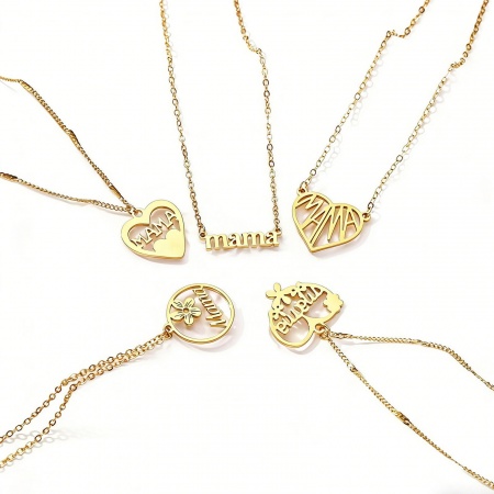 Immagine di Messaggio " Mama " Collana con Ciondolo All'Ingrosso, Placcato Oro 18K 304 Acciaio Inossidabile Donne PVD Ecologica Festa Della Mamma Elegante Regalo Gioielli Per Rivenditore, 1 Pz