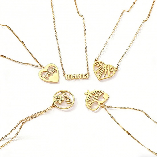 Picture of Wholesale Message " Mama " Pendant Charm Necklace, 18K Gold Plated 304 Stainless Steel Women's Eco-friendly PVD Mother's Day Stylish Gift Jewelry For Retailer