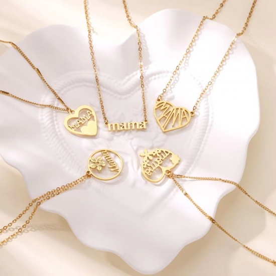 Picture of Wholesale Message " Mama " Pendant Charm Necklace, 18K Gold Plated 304 Stainless Steel Women's Eco-friendly PVD Mother's Day Stylish Gift Jewelry For Retailer