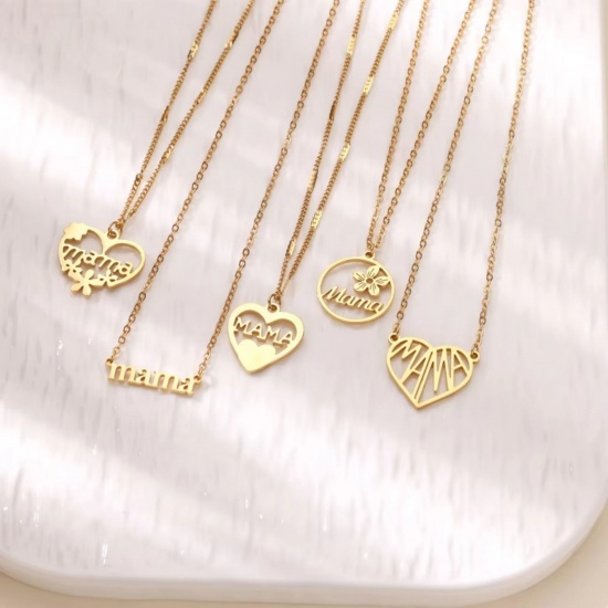 Picture of Wholesale Message " Mama " Pendant Charm Necklace, 18K Gold Plated 304 Stainless Steel Women's Eco-friendly PVD Mother's Day Stylish Gift Jewelry For Retailer