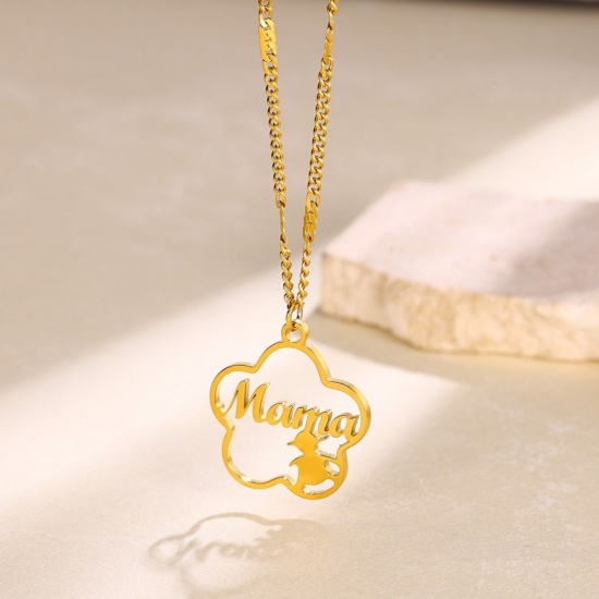 Picture of Wholesale Message " Mama " Pendant Charm Necklace, 18K Gold Plated 304 Stainless Steel Women's Eco-friendly PVD Mother's Day Stylish Gift Jewelry For Retailer