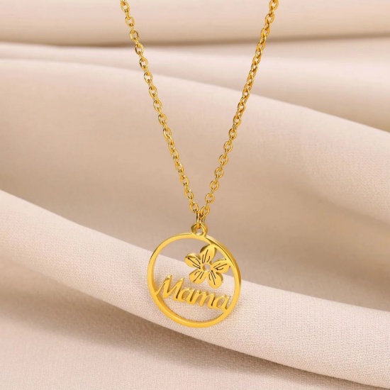 Picture of Wholesale Message " Mama " Pendant Charm Necklace, 18K Gold Plated 304 Stainless Steel Women's Eco-friendly PVD Mother's Day Stylish Gift Jewelry For Retailer