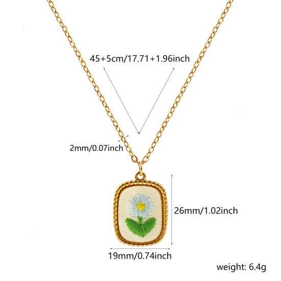 Immagine di Fiore Fatto Ricamato Collana con Ciondolo All'Ingrosso, 18K Vero Oro Placcato 304 Acciaio Inossidabile Catena a Cavo, Donne PVD Ecologica Anti-Ossidante Ipoallergenico Stile Pastorale Elegante Regalo Gioielli Per Rivenditore, 45cm + 5cm Lunghezza, 1 Pz