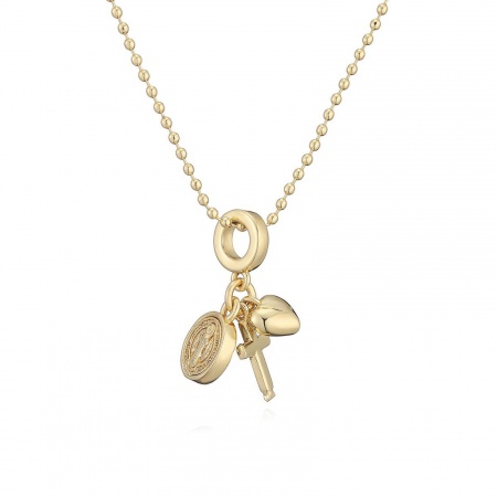Picture of Wholesale Cross Clear Cubic Zirconia Pendant Charm Necklace, 18K Gold Plated Brass Women's Religious Stylish Gift Jewelry For Retailer, 45cm(17.7") + 5cm(2") long