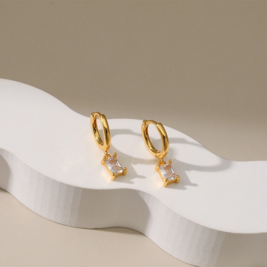 Picture of Wholesale Religious Stylish Hoop Earrings, Cross Clear Cubic Zirconia 18K Gold Plated Brass, Women's Gift Jewelry Supply