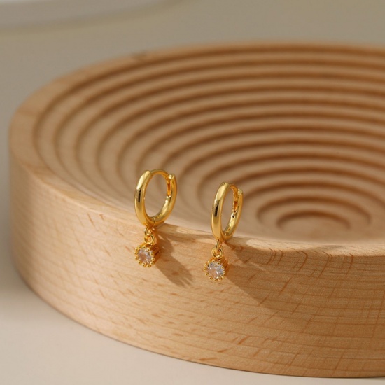 Picture of Wholesale Religious Stylish Hoop Earrings, Cross Clear Cubic Zirconia 18K Gold Plated Brass, Women's Gift Jewelry Supply