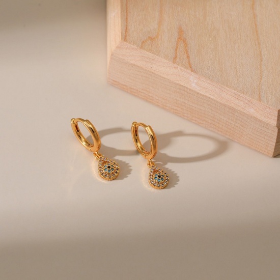 Picture of Wholesale Religious Stylish Hoop Earrings, Cross Clear Cubic Zirconia 18K Gold Plated Brass, Women's Gift Jewelry Supply