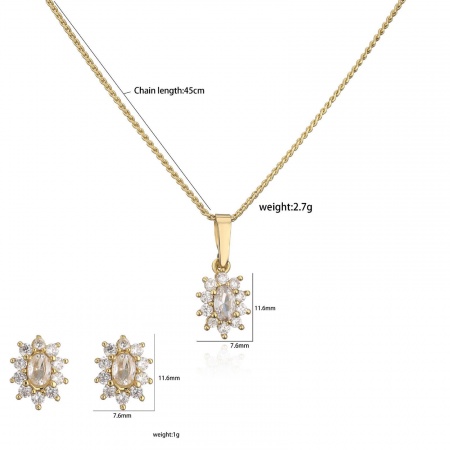 Immagine di Fiore Collana & Orecchino All'Ingrosso, Placcato Oro 18K Ottone & Strass Donne Squisito Elegante Regalo Gioielli Per Rivenditore, 1 Pz