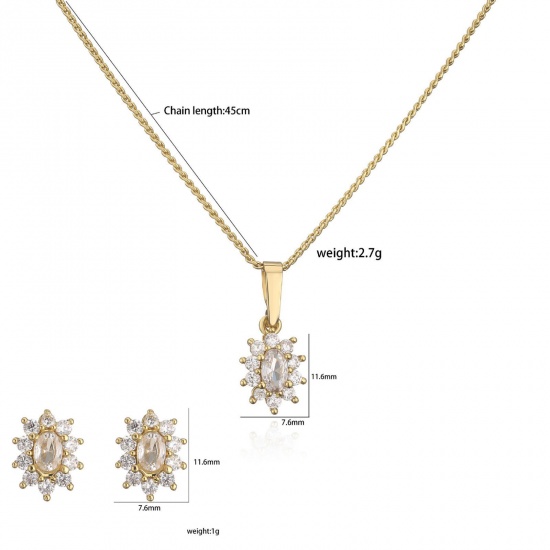 Picture of Wholesale Flower Necklace & Earrings, 18K Gold Plated Brass & Rhinestone Women's Exquisite Stylish Gift Jewelry For Retailer